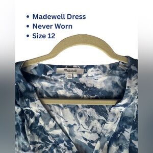 Madewell Blue and White Patterned Dress with Drawstring Waist